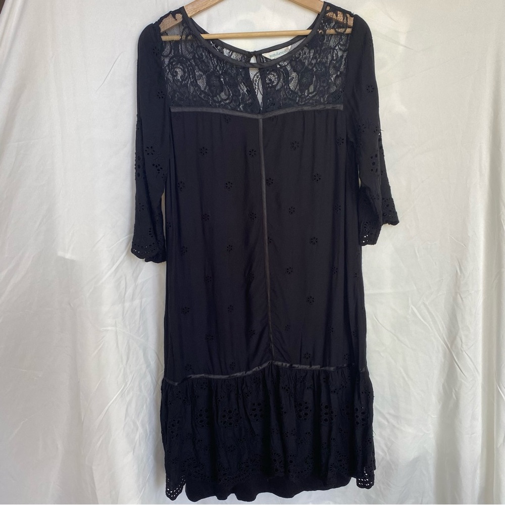 Sundance NADINE Dress Black Eyelet Lace Drop Waist - Size Medium